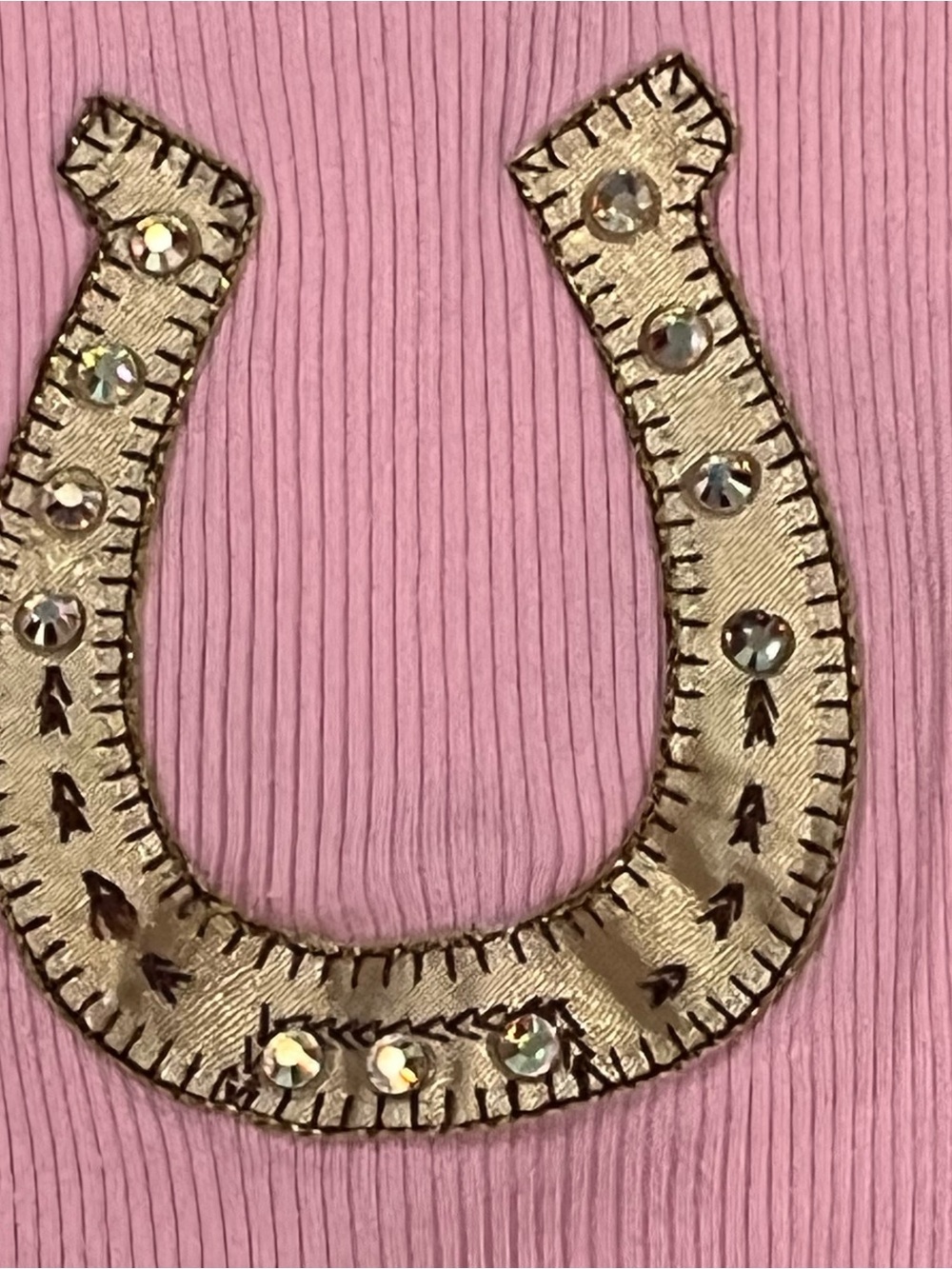 Pink Ribbed Baby Tank Top with Gold Horseshoe Applique